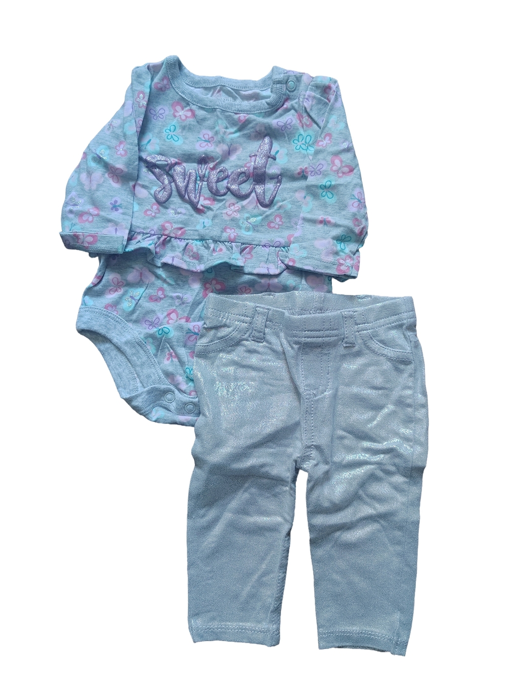 Garanimals Girls Silver Floral Bodysuit & Pants Set Size 0-3M